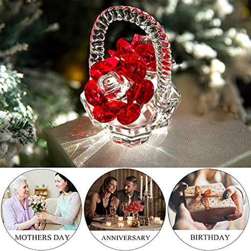 Crystal Red Rose Flower Basket Crystal Collectible Figurines Ornaments for Home Decor